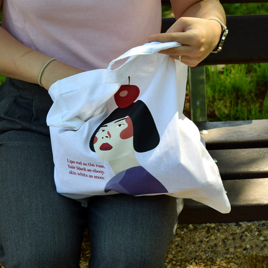 bijeli pamučni ceker s printom Snjeguljice i natpisa iz bajke