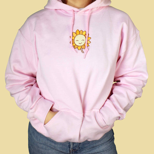 svijetlo roza hudica s vezom suncokreta