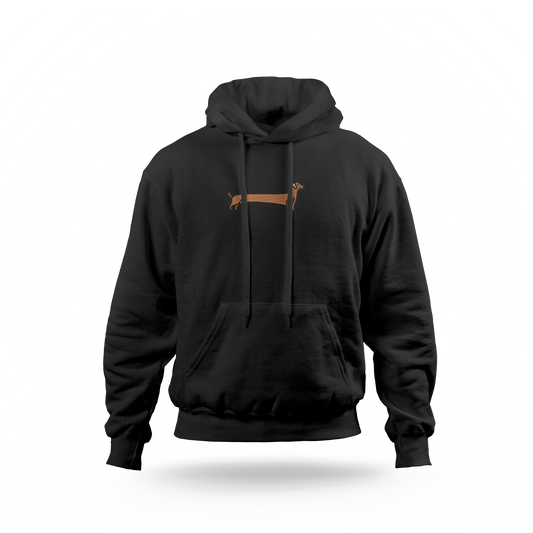 LONGDOG Hoodie hudica s motivom dugačkog jazavčara, crna