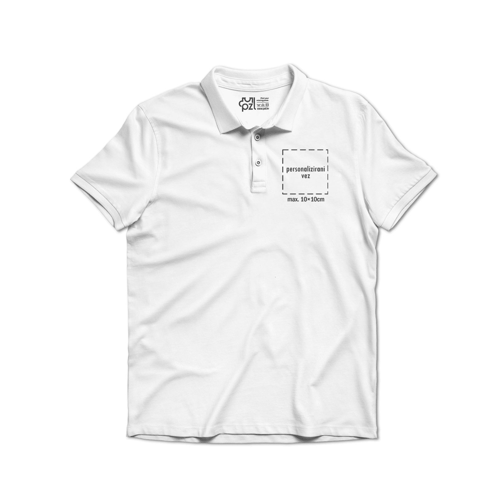 Polo majica kratkih rukava s kragnom, vez motiva ili teksta po želji, bijela