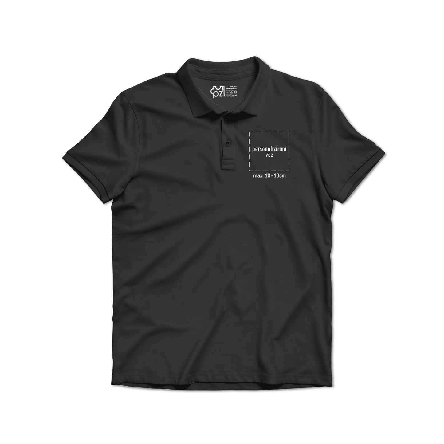 Polo majica kratkih rukava s kragnom, vez motiva ili teksta po želji, crna