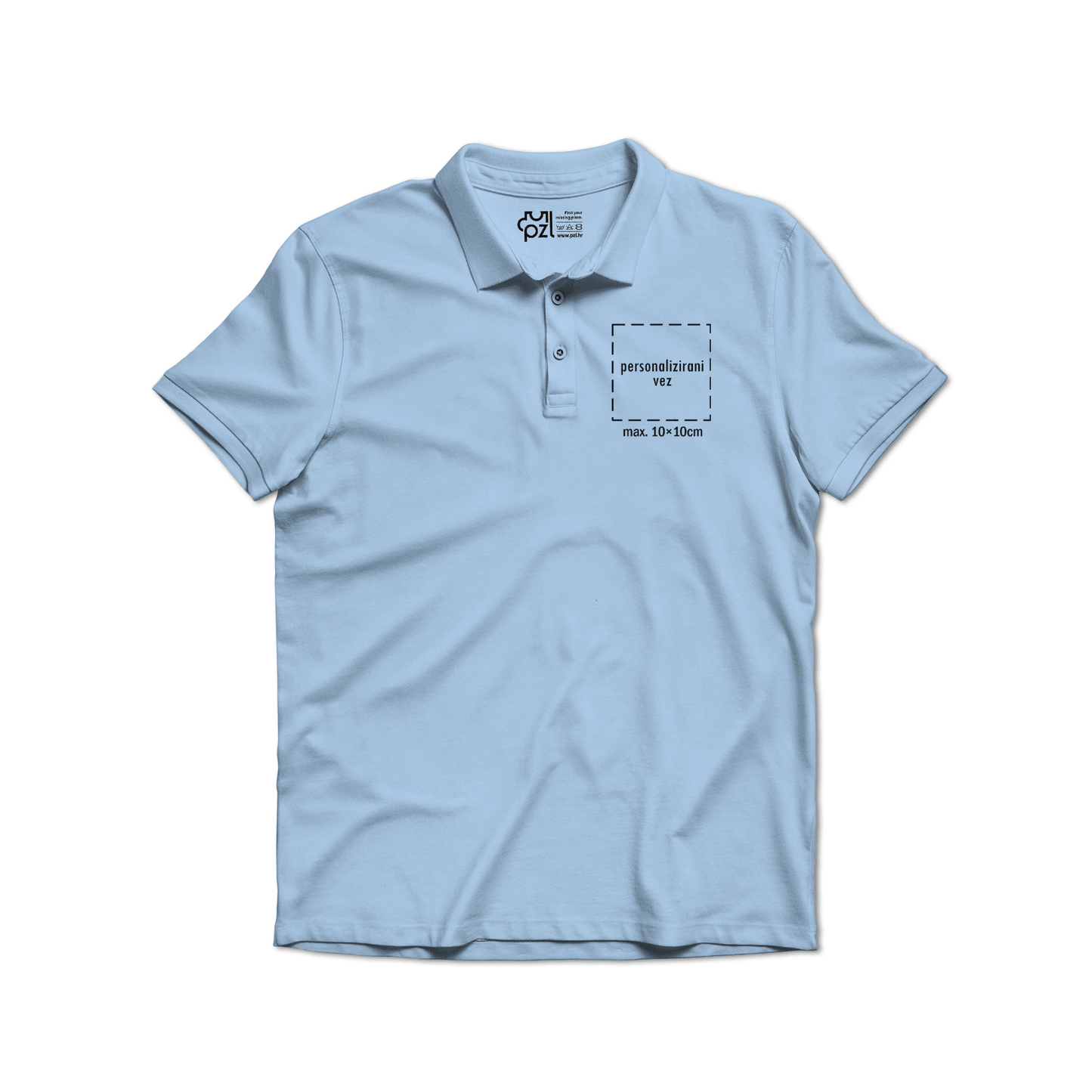 Polo majica kratkih rukava s kragnom, vez motiva ili teksta po želji, svijetlo plava