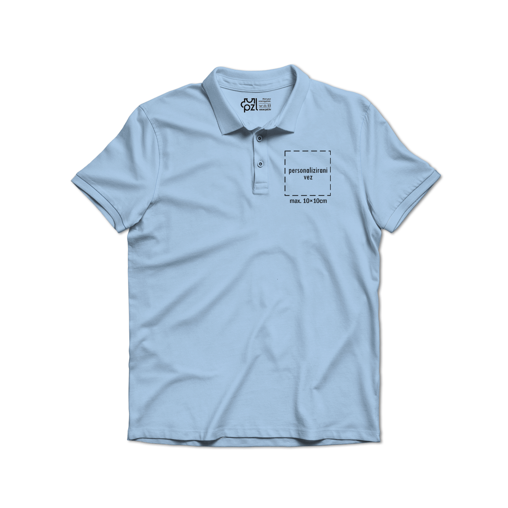 Polo majica kratkih rukava s kragnom, vez motiva ili teksta po želji, svijetlo plava