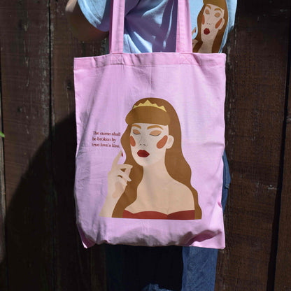 SLEEPING BEAUTY tote bag s printom Trnoružice, svijetlo roza