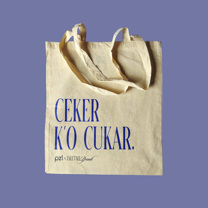 bež ceker s printom natpisa "ceker k'o cukar." - collab PZL x Zalutali Pjesnik