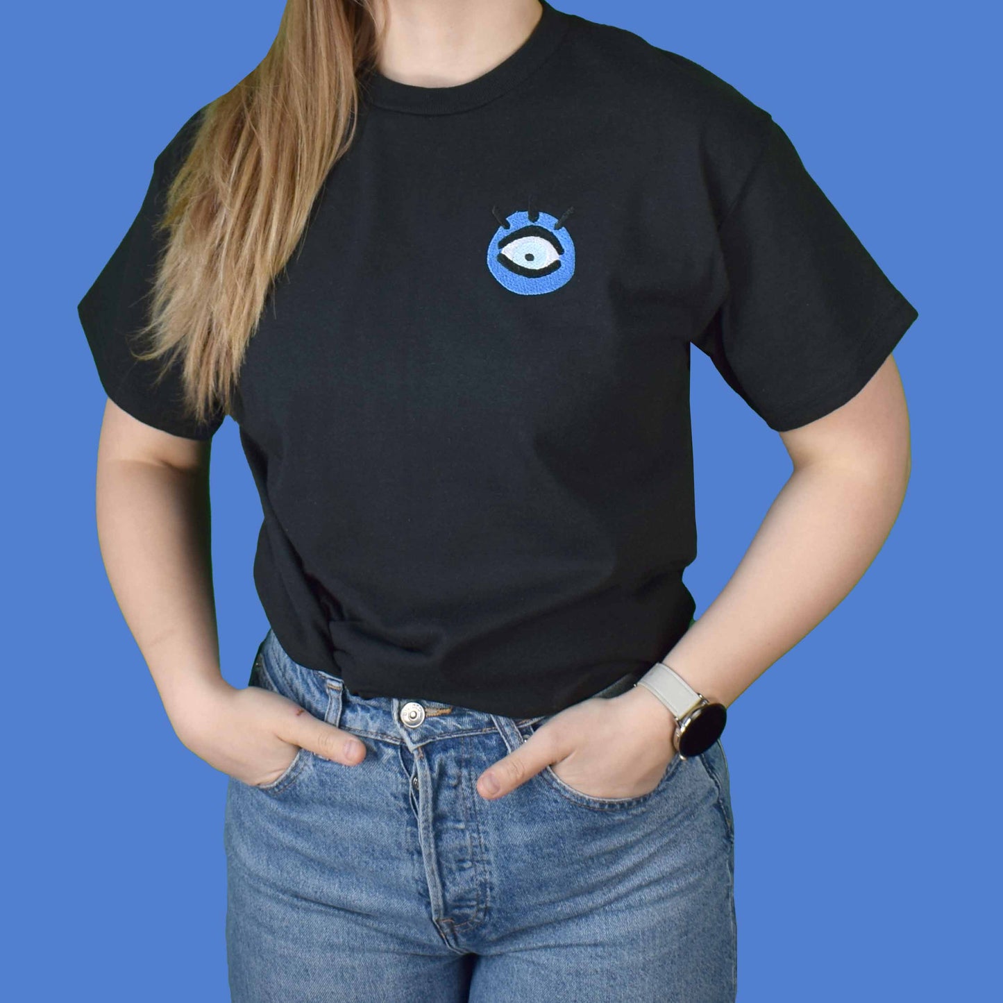 EVIL EYE crna majica kratkih rukava s vezom