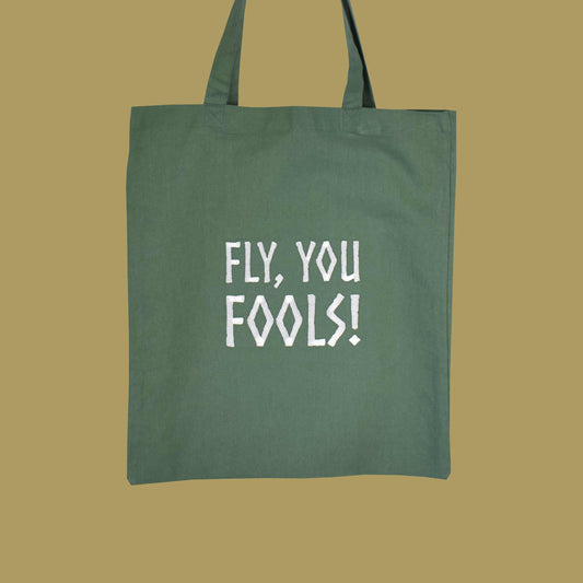 zeleni pamučni ceker s vezom natpisa "Fly, you fools!"