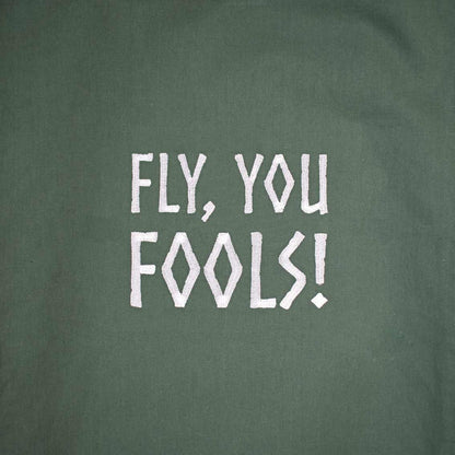 zeleni pamučni ceker s vezom natpisa "Fly, you fools!"
