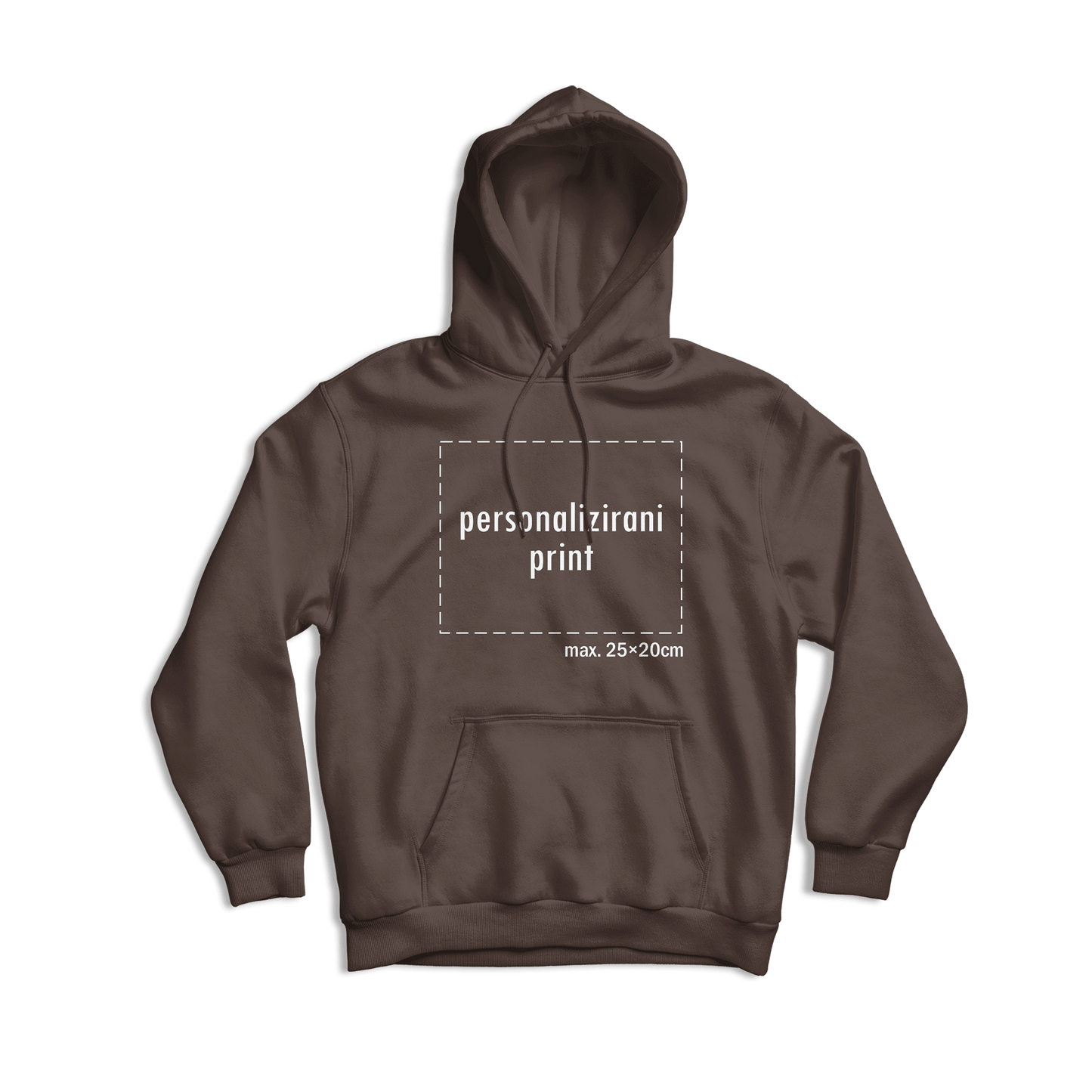 tamno smeđa hudica s personaliziranim printom fotografije, natpisa ili ilustracije