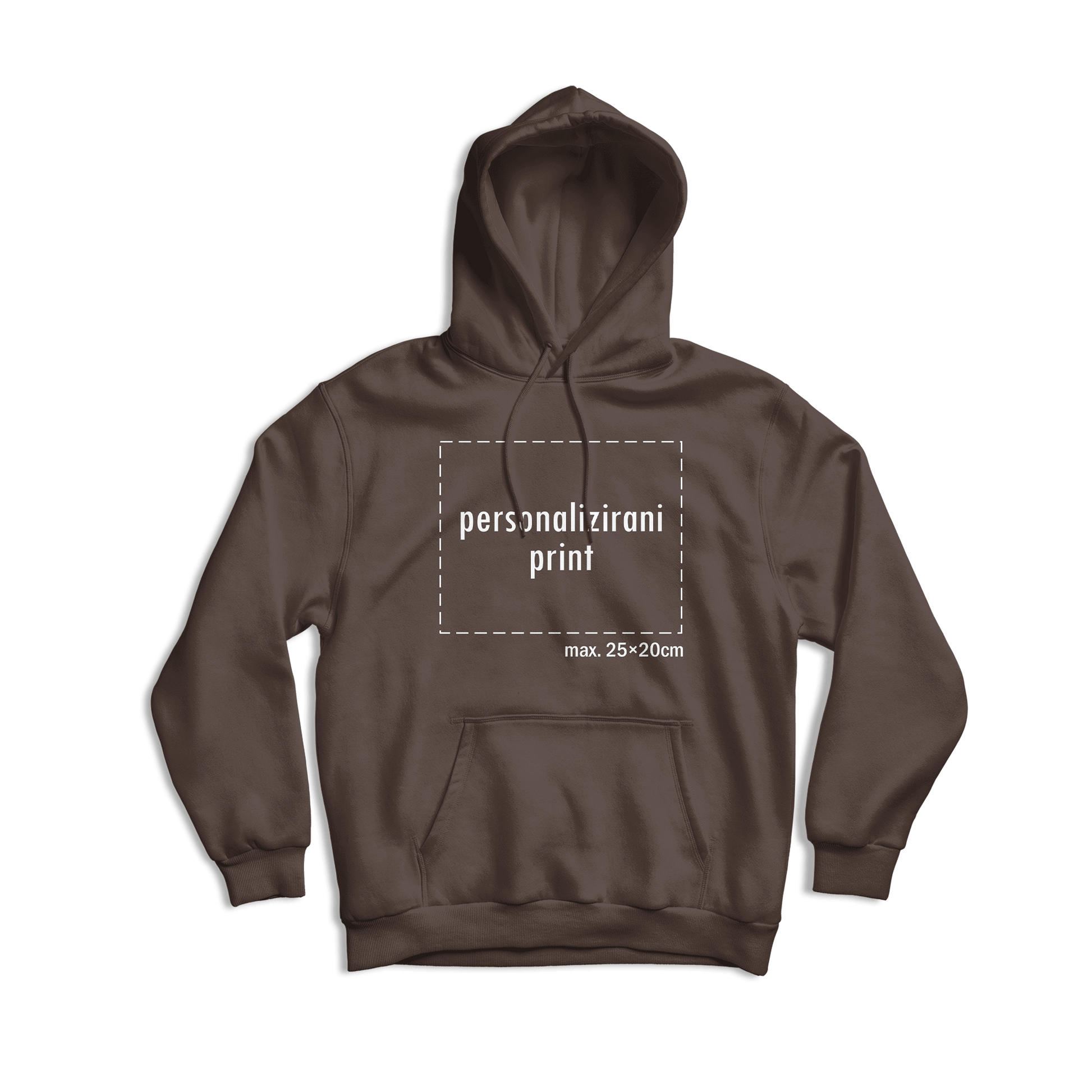 tamno smeđa hudica s personaliziranim printom fotografije, natpisa ili ilustracije