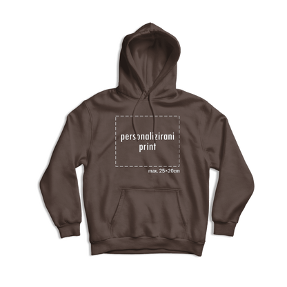 tamno smeđa hudica s personaliziranim printom fotografije, natpisa ili ilustracije