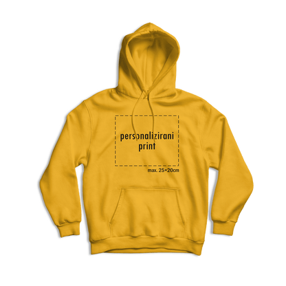 žuta hudica s personaliziranim printom fotografije, natpisa ili ilustracije