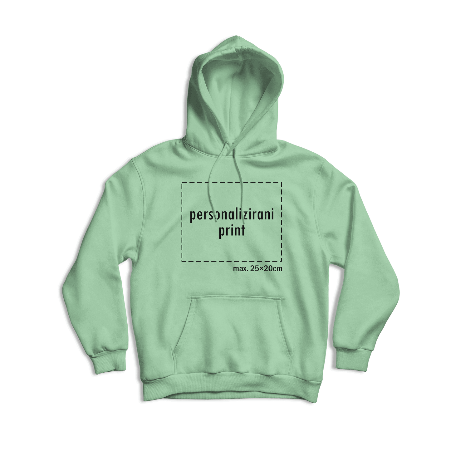 svijetlo zelena hudica s personaliziranim printom fotografije, natpisa ili ilustracije