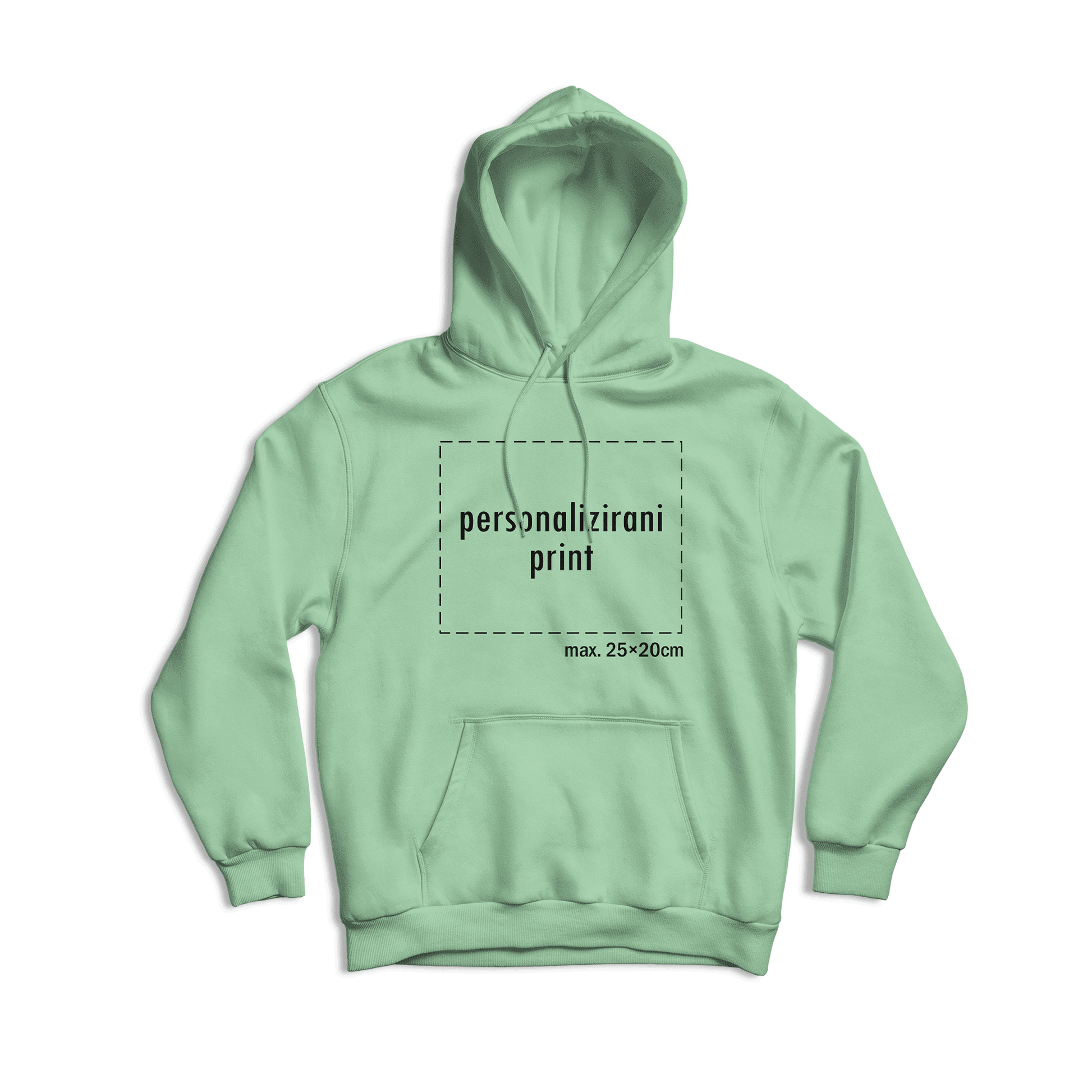 svijetlo zelena hudica s personaliziranim printom fotografije, natpisa ili ilustracije