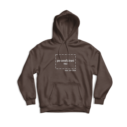 tamno smeđa hudica s personaliziranim vezom motiva ili teksta po želji