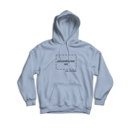 svijetlo plava hudica s personaliziranim vezom motiva ili teksta po želji