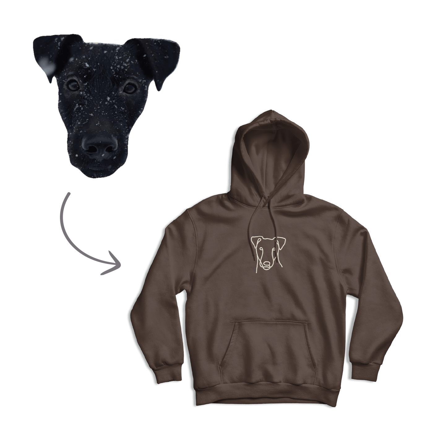 tamno smeđa hudica s personaliziranim vezom siluete vašeg ljubimca