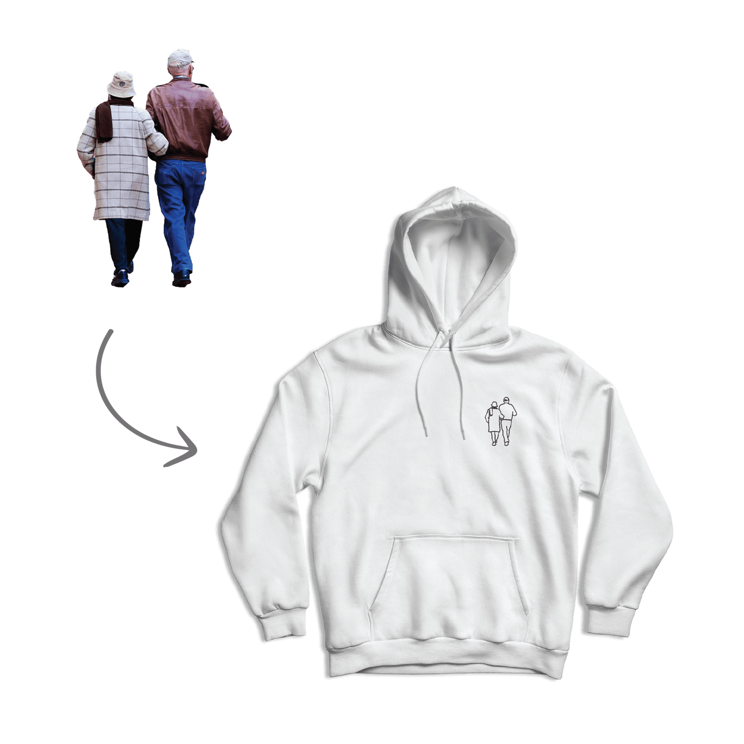 bijela hudica s personaliziranim vezom siluete vaše fotografije