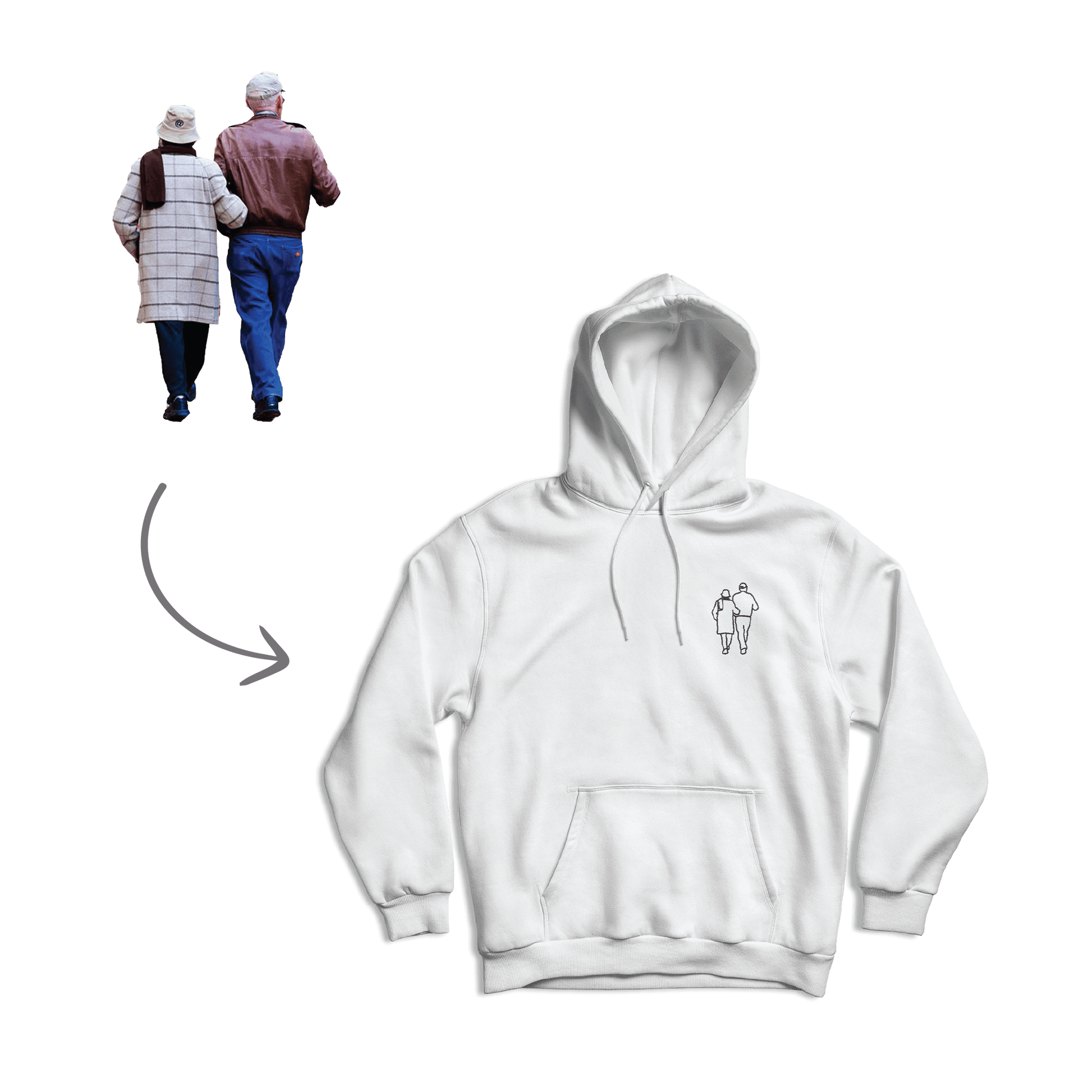 bijela hudica s personaliziranim vezom siluete vaše fotografije