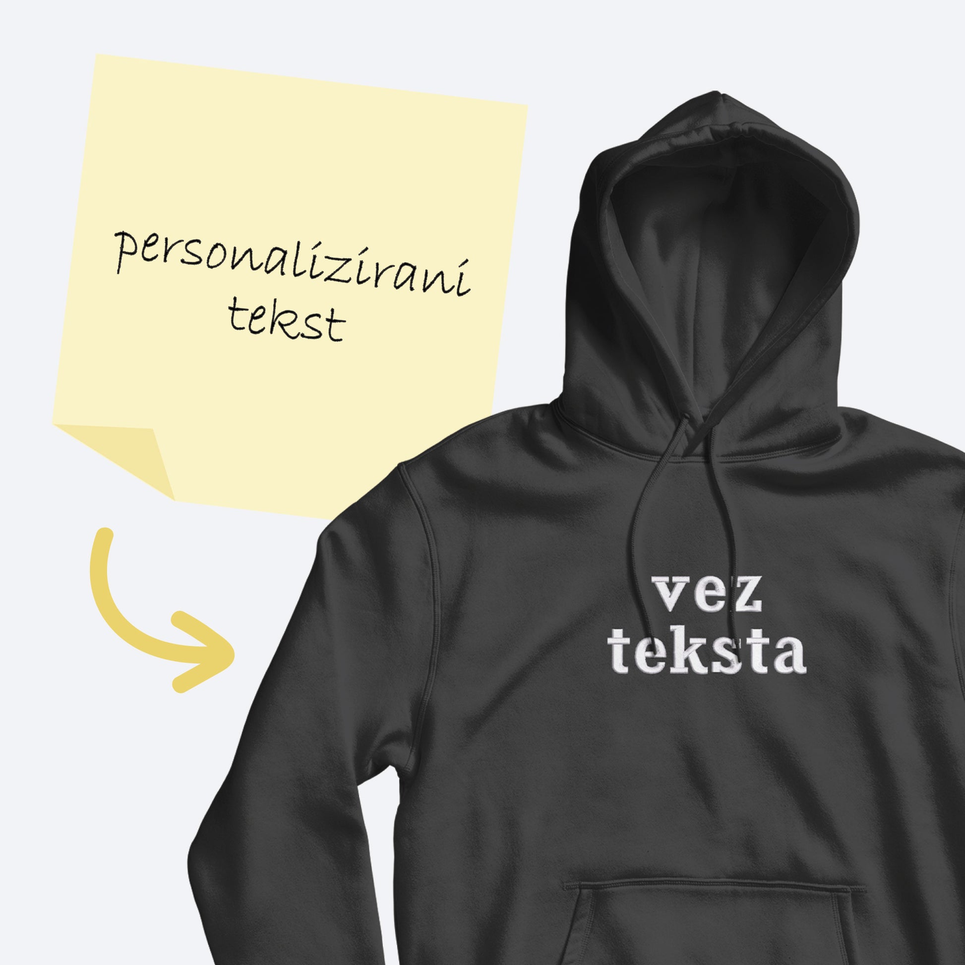 crna hudica s vezom natpisa