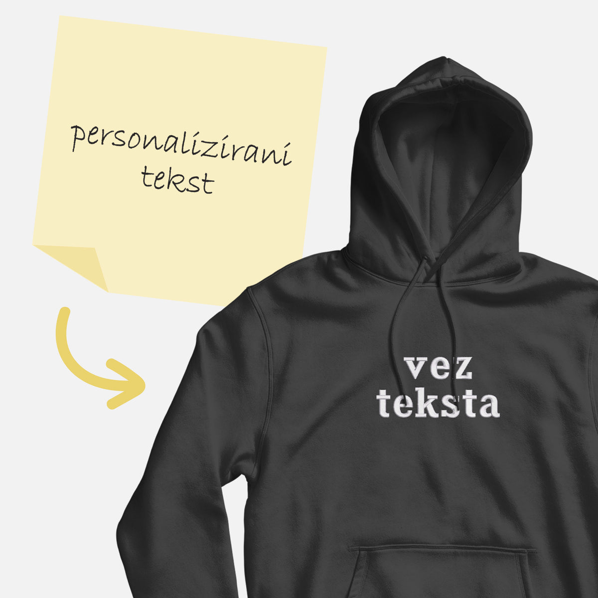 Hudica s personaliziranim vezom teksta