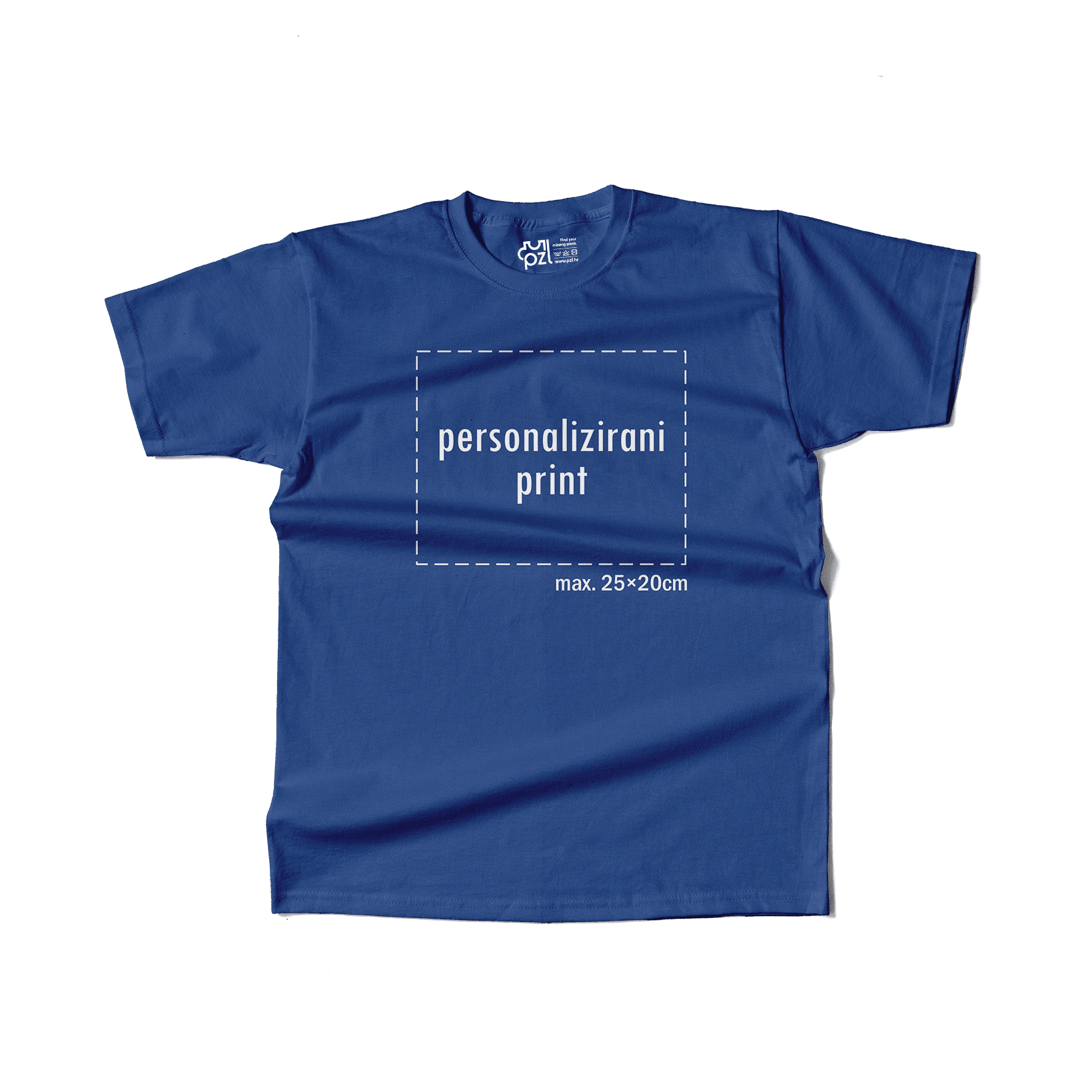 plava majica kratkih rukava s personaliziranim printom fotografije, natpisa ili ilustracije