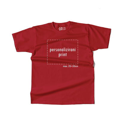 crvena majica kratkih rukava s personaliziranim printom fotografije, natpisa ili ilustracije