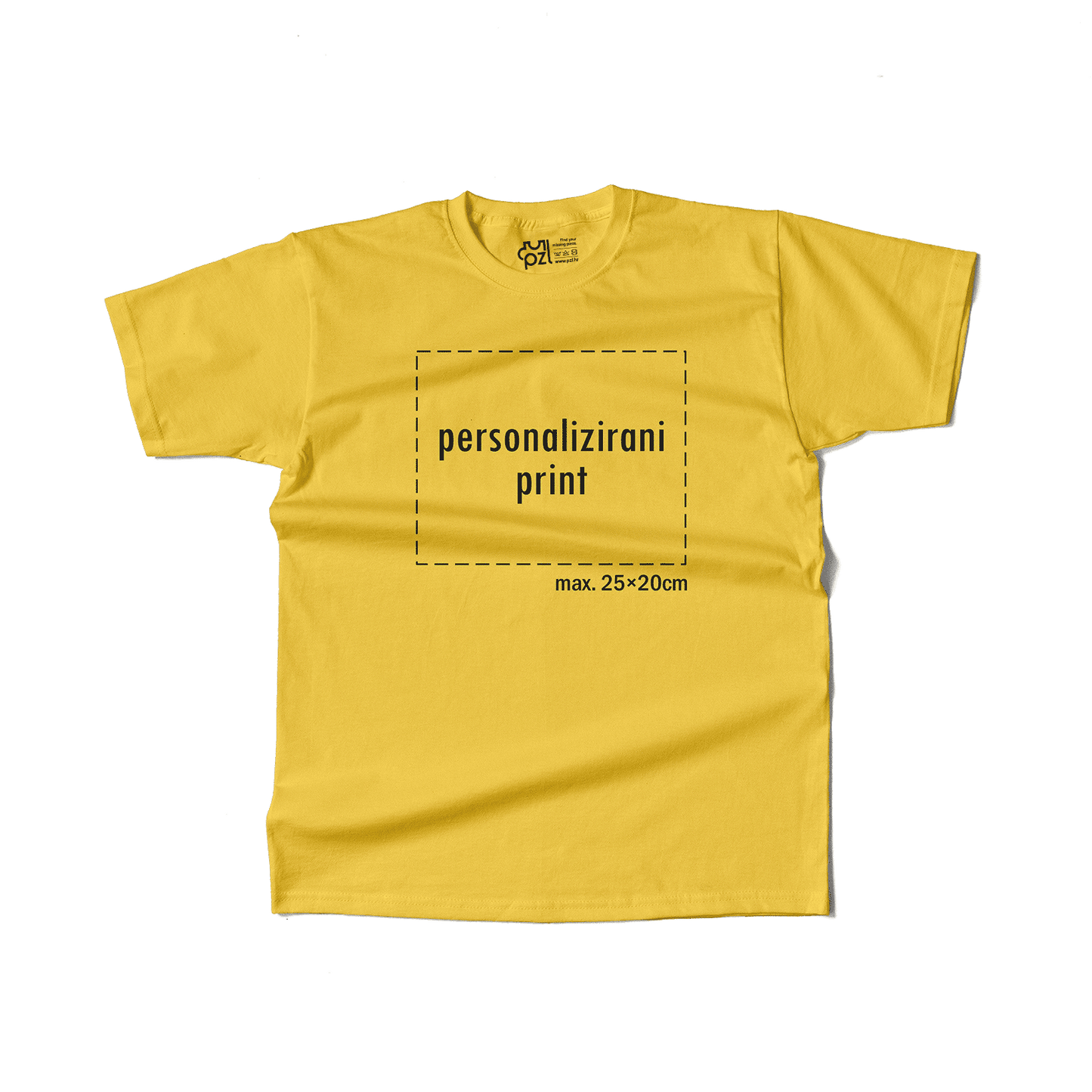 žuta majica kratkih rukava s personaliziranim printom fotografije, natpisa ili ilustracije