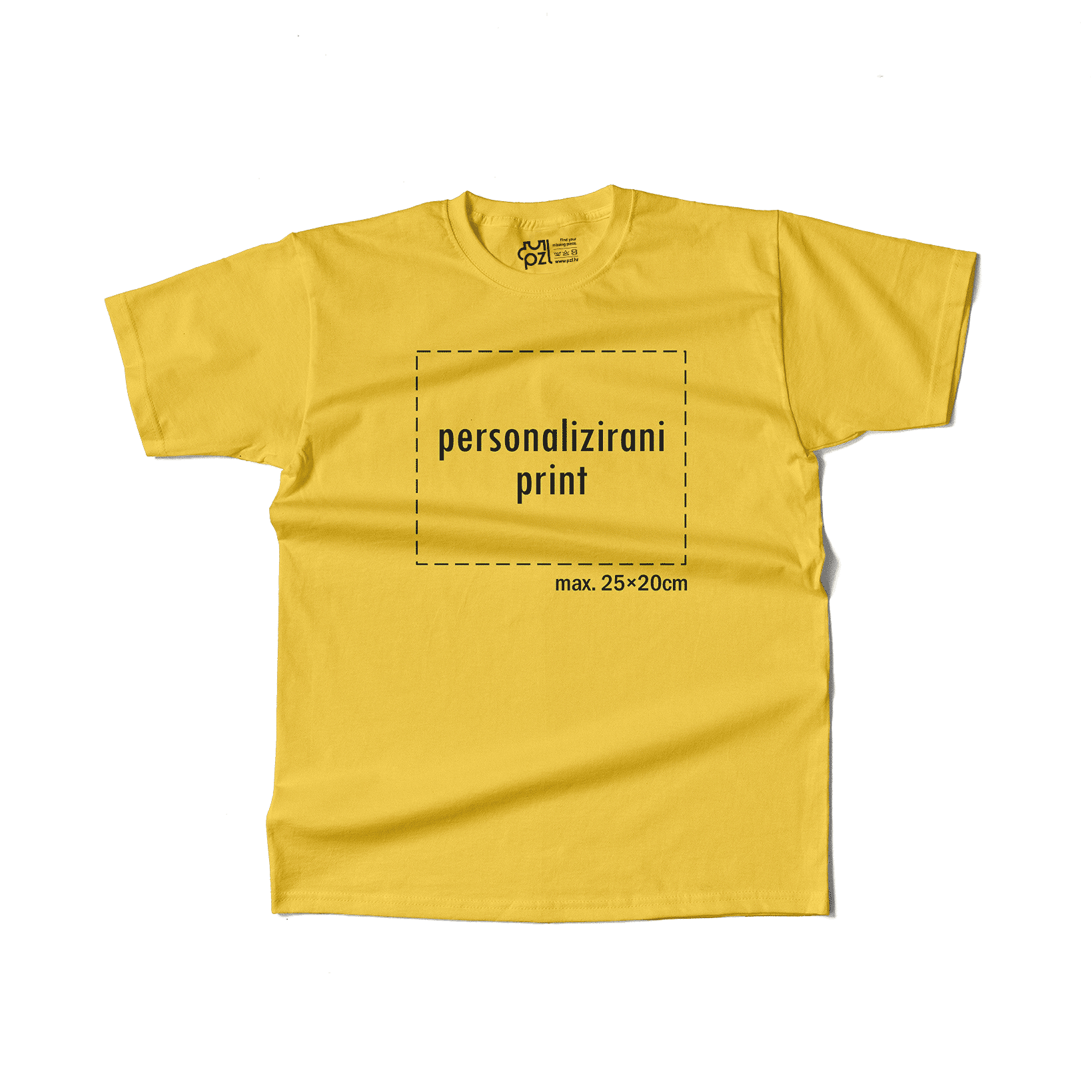 žuta majica kratkih rukava s personaliziranim printom fotografije, natpisa ili ilustracije