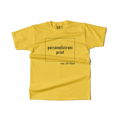 žuta majica kratkih rukava s personaliziranim printom fotografije, natpisa ili ilustracije