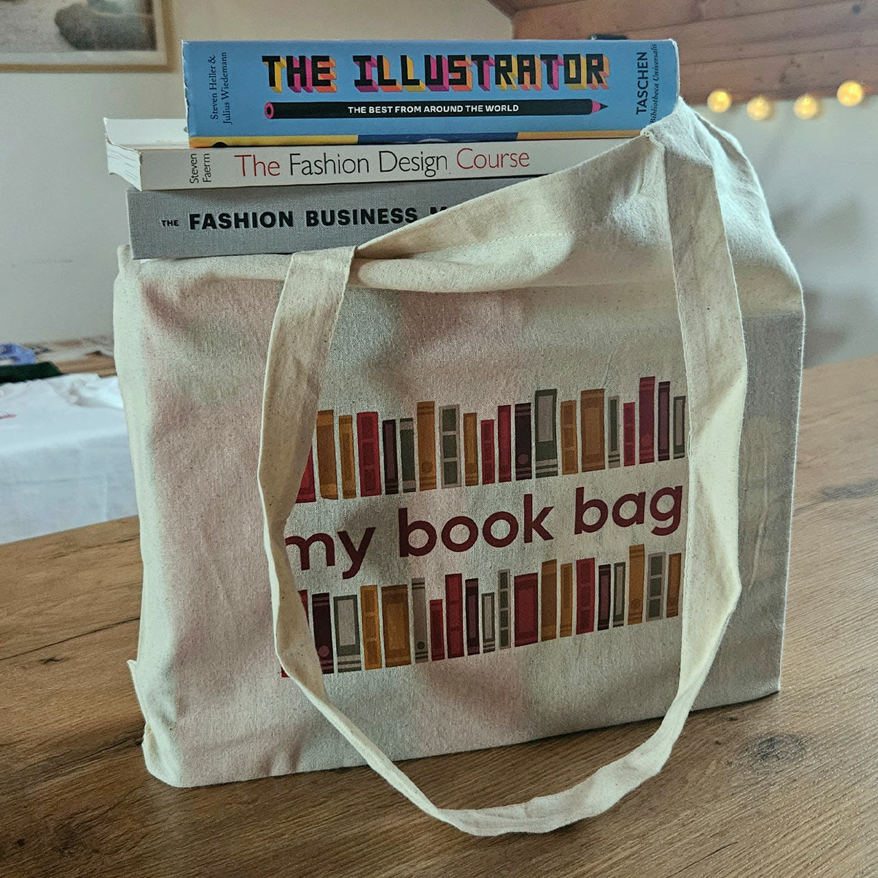 bež pamučni ceker za knjige s printom