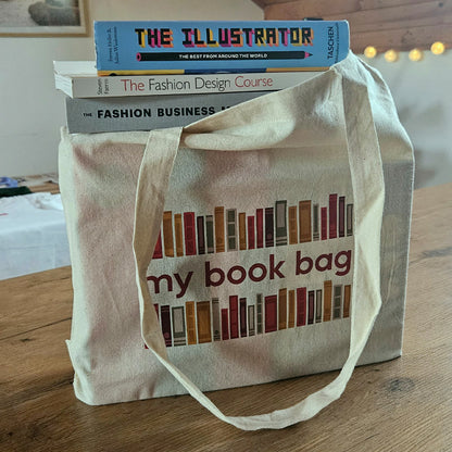 bež pamučni ceker za knjige s printom