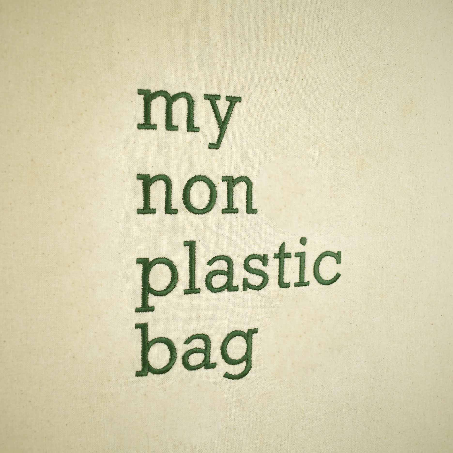 bež torba sa vezom natpisa "my non plastic bag"