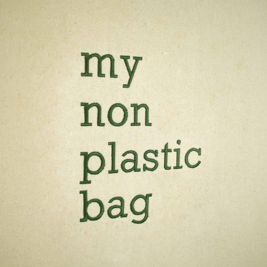bež torba sa vezom natpisa "my non plastic bag"