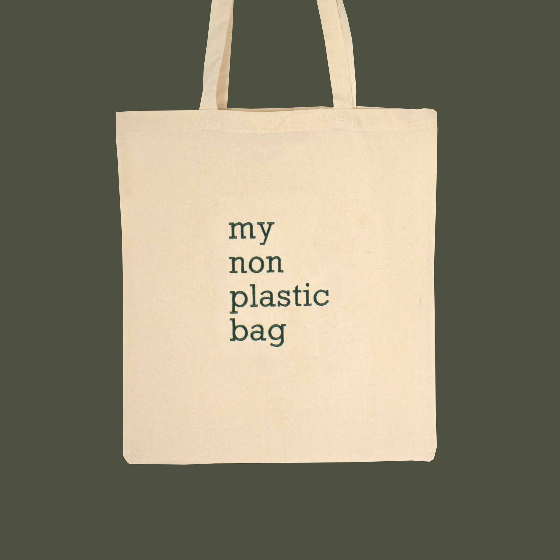 bež torba sa vezom natpisa "my non plastic bag"