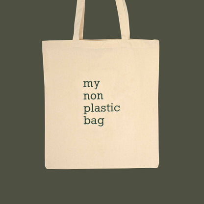 bež torba sa vezom natpisa "my non plastic bag"