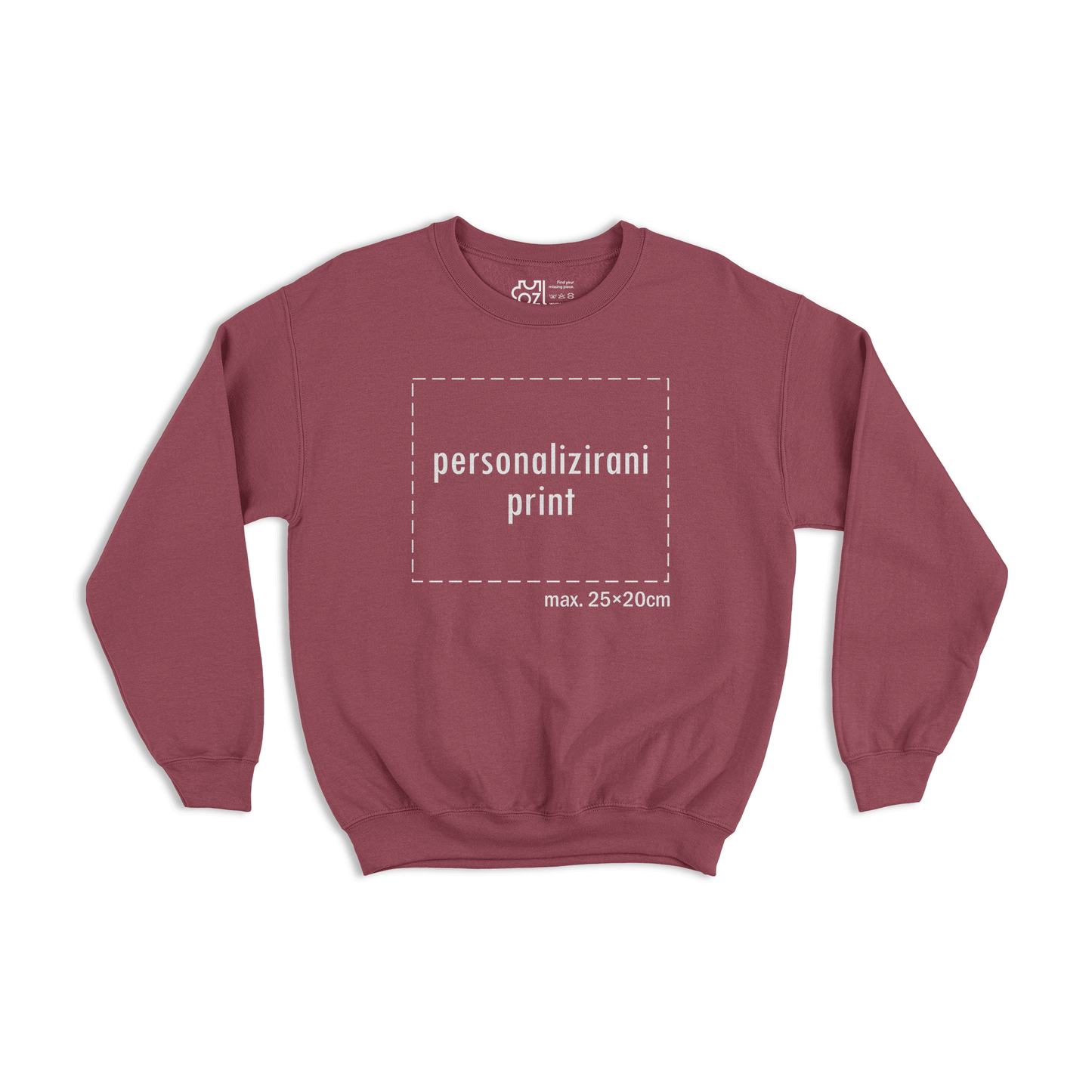 tamno crveni pulover s personaliziranim printom fotografije, natpisa ili ilustracije