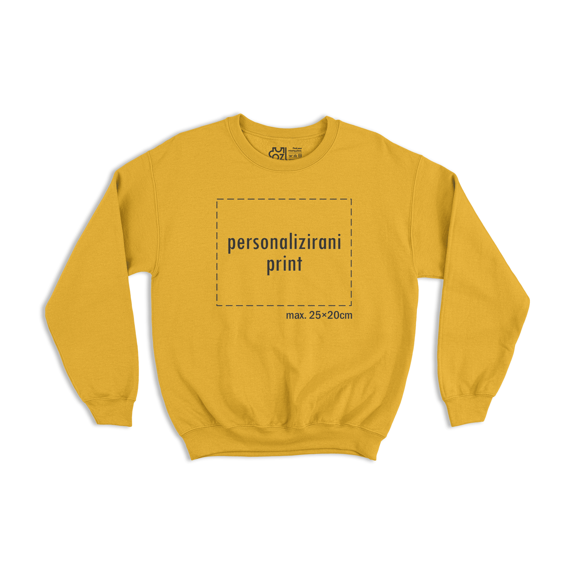 žuti pulover s personaliziranim printom fotografije, natpisa ili ilustracije