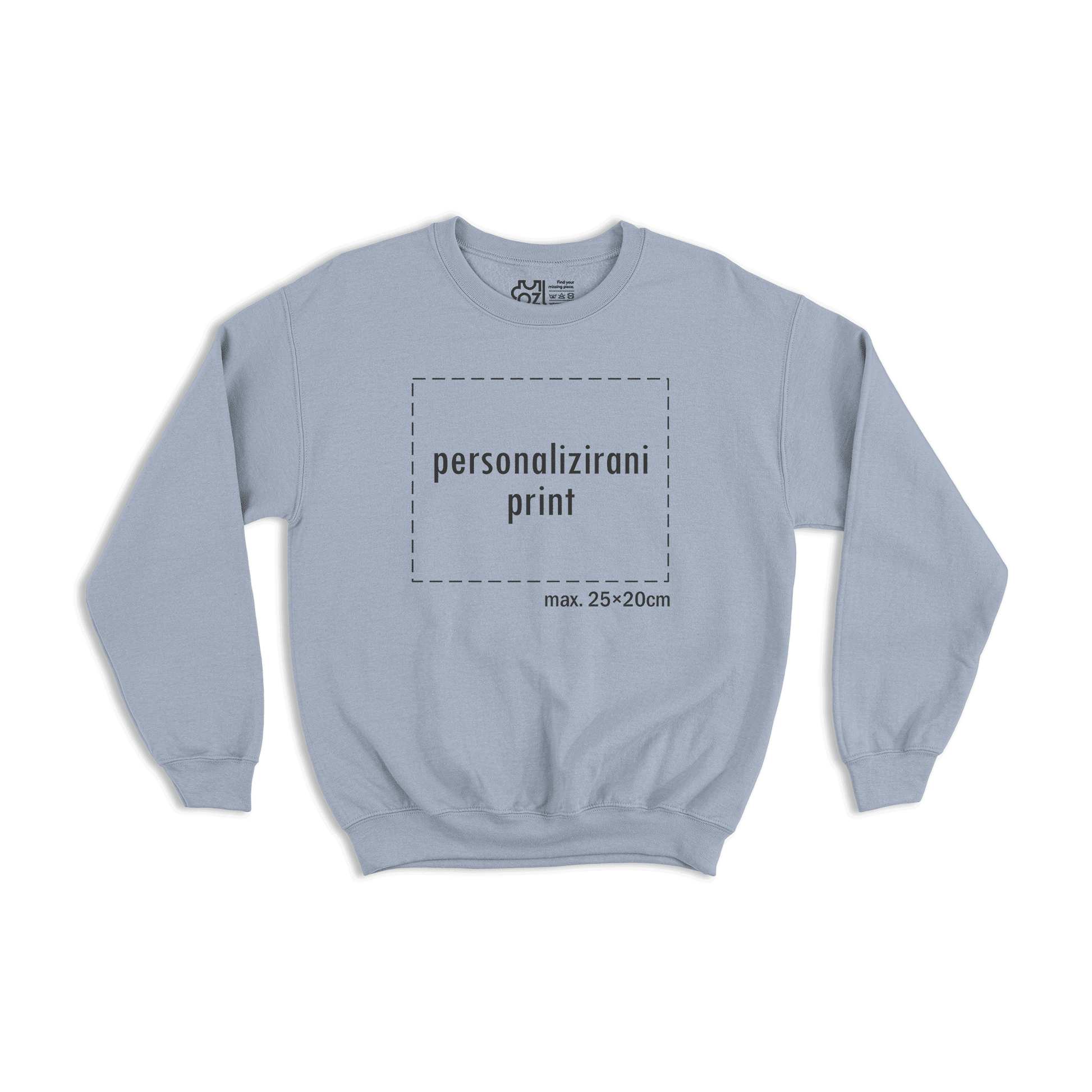 svijetlo plavi pulover s personaliziranim printom fotografije, natpisa ili ilustracije
