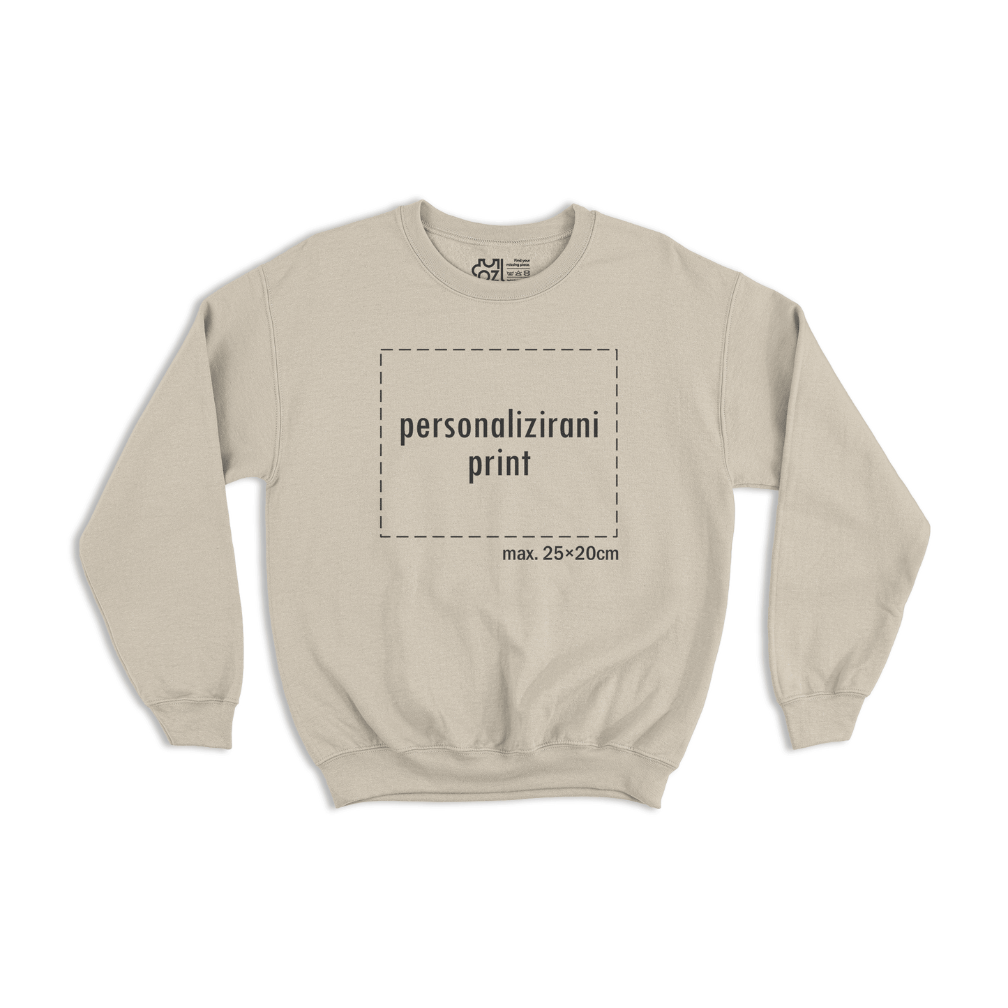 bež pulover s personaliziranim printom fotografije, natpisa ili ilustracije