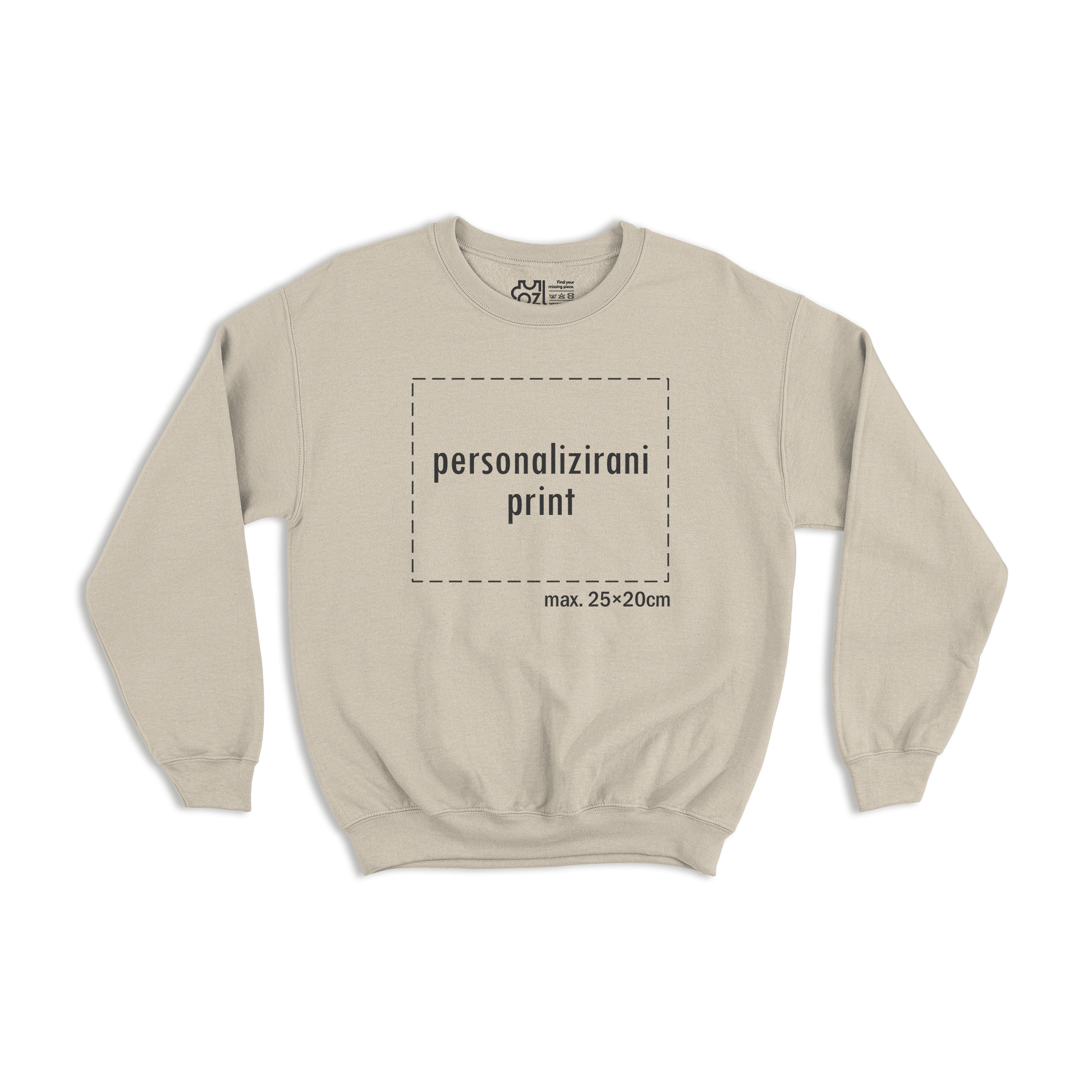 bež pulover s personaliziranim printom fotografije, natpisa ili ilustracije
