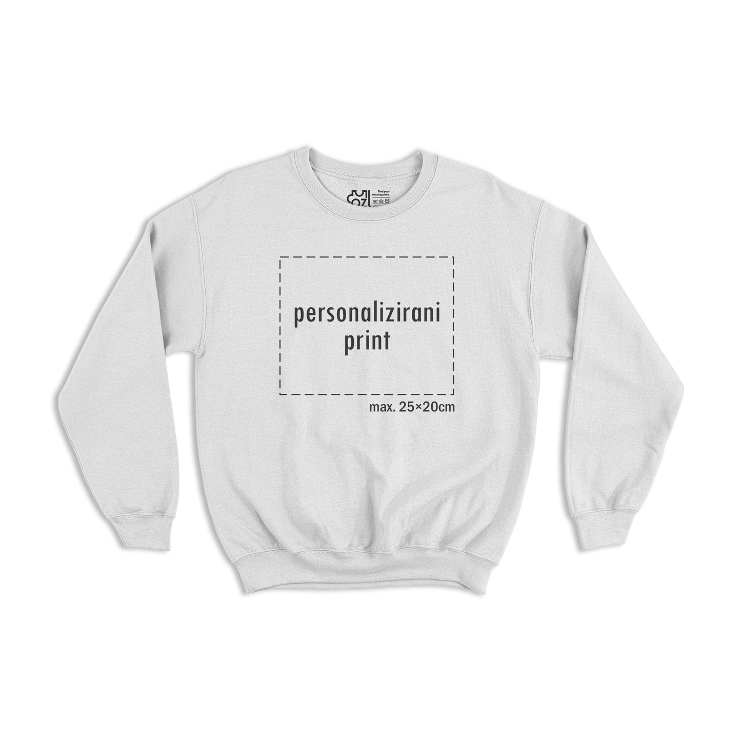 bijeli pulover s personaliziranim printom fotografije, natpisa ili ilustracije