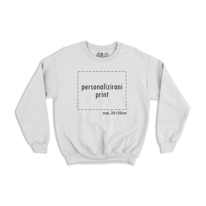 bijeli pulover s personaliziranim printom fotografije, natpisa ili ilustracije