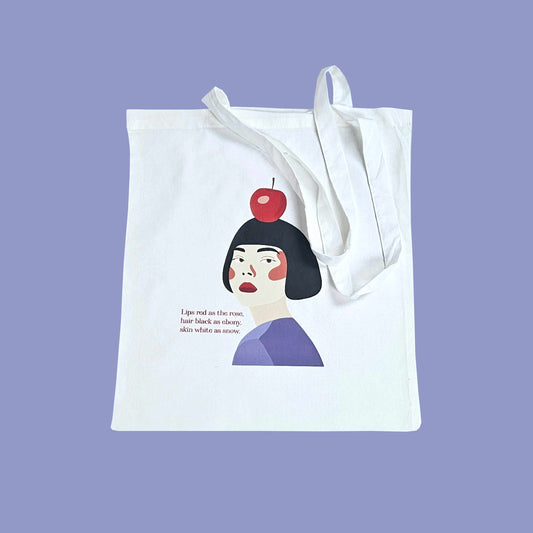 bijeli pamučni ceker s printom Snjeguljice i natpisa iz bajke