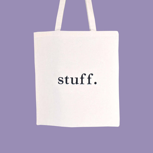 bež pamučni ceker s vezom natpisa "stuff."