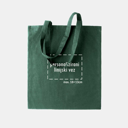 tote bag s personaliziranim linijskim vezom, tamno zeleni