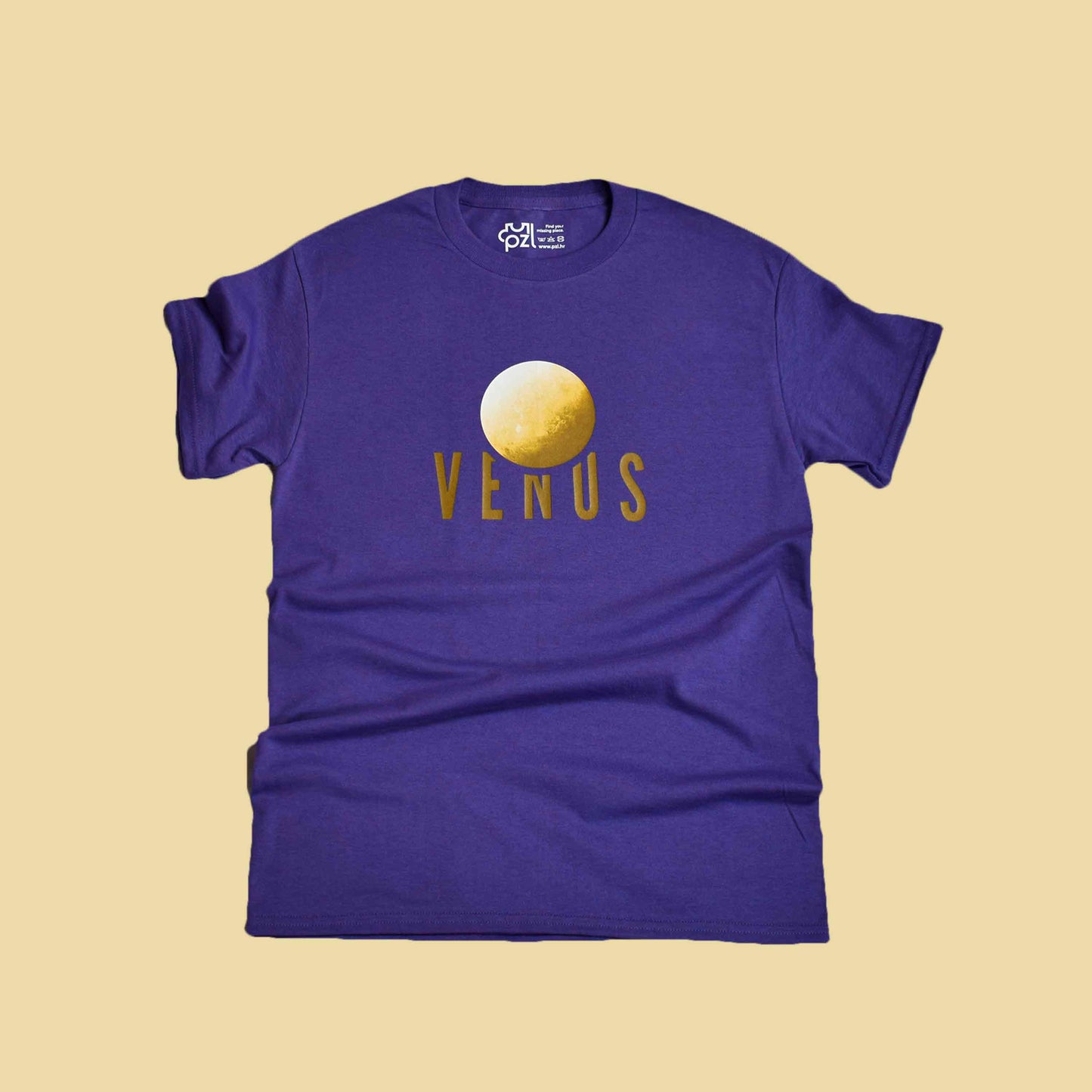 ljubičasta majica kratkih rukava s printom planeta Venere