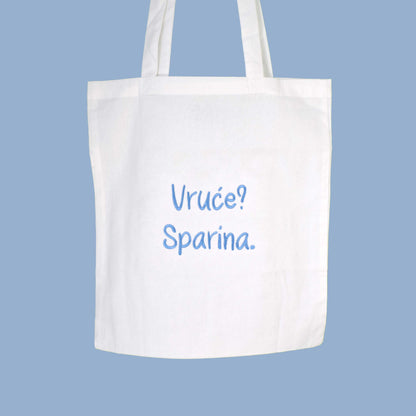 bijeli ceker s vezom natpisa "Vruće? Sparina."